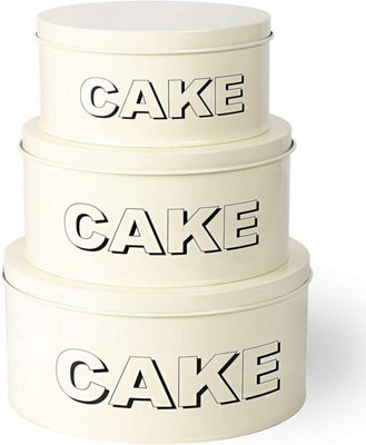 simpa 3PC Antique Cream Metal Cake Tin Storage Set