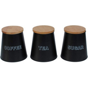 simpa 3PC Black Conical Shaped Tea, Coffee & Sugar Canister Set
