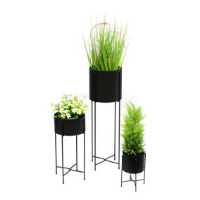 simpa 3PC Black Contemporary Flower Plant Pot Holders & Hairpin Stands