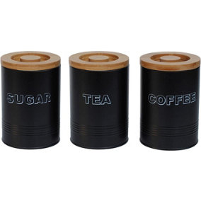 simpa 3PC Black Cylindrical Shaped Tea, Coffee & Sugar Canister Set