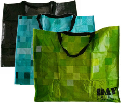 simpa 3PC Black, Green & Blue Jumbo Strong PVC Laundry Bags.