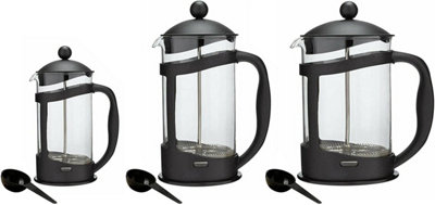 simpa 3PC Black Plastic Cafetiere Coffee Maker French Press Pot Set: 3 Cup, 8 Cup & 12 Cup.