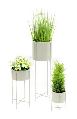 simpa 3PC Cream Contemporary Flower Plant Pot Holders & Hairpin Stands