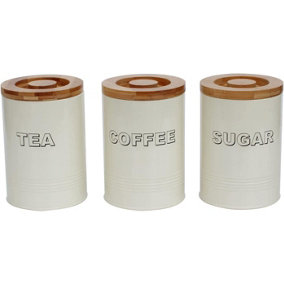 simpa 3PC Cream Cylindrical Shaped Tea, Coffee & Sugar Canister Set