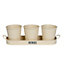 simpa 3PC Cream Herb Pot Planters with Embossed Decorative Finish & Tray