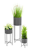 simpa 3PC Grey Contemporary Flower Plant Pot Holders & Hairpin Stands