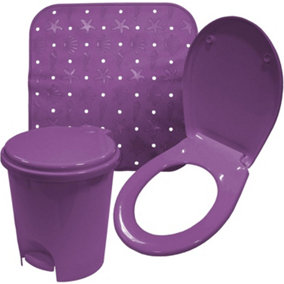 simpa 3PC Heather Bathroom Set: Shower Mat, Bin & Toilet Seat