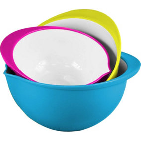 simpa 3PC Plastic Mixing Bowls Set with Pouring Spout: Blue, Yellow & Pink.
