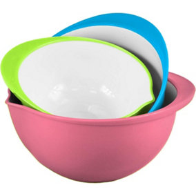 simpa 3PC Plastic Mixing Bowls Set with Pouring Spout: Pink, Blue & Green.