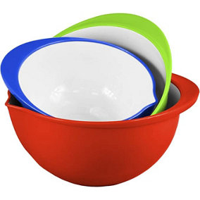 simpa 3PC Plastic Mixing Bowls Set with Pouring Spout: Red, Green & Blue.