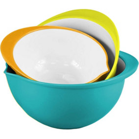 simpa 3PC Plastic Mixing Bowls Set with Pouring Spout: Turquoise, Yellow & Orange.