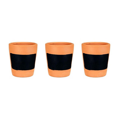 simpa 3PC Terracotta Chalkboard Herb Planters with Parsley, Mint and Chive Seeds.