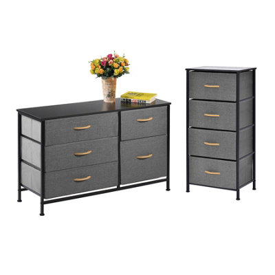 simpa 4 & 5 Drawer Fabric Storage Tower Chest - Grey Set