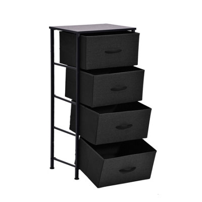 simpa 4 Drawer Fabric Storage Tower Chest - Black