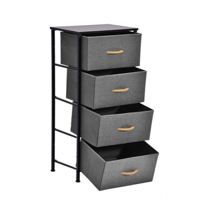 Drawerスタジャン グレー/ブラック simpa 4 Drawer Fabric Storage Tower Chest - Grey