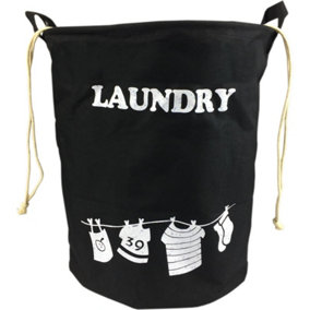 simpa 40L Black Fabric Draw String Laundry Hamper Tidy Sack