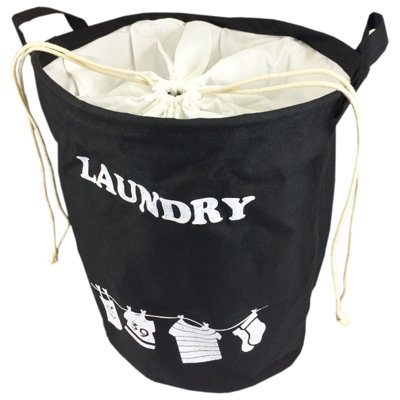 simpa 40L Black Fabric Draw String Laundry Hamper Tidy Sack