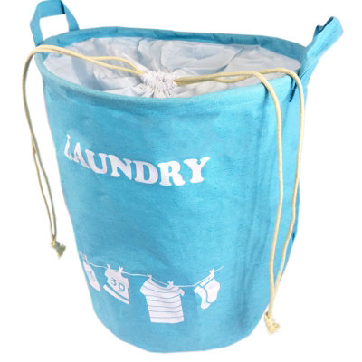 simpa 40L Sky Blue Fabric Draw String Laundry Hamper Tidy Sack