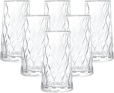 simpa 410ml Vintage Tall Highball Drinking Glasses, Set of 6