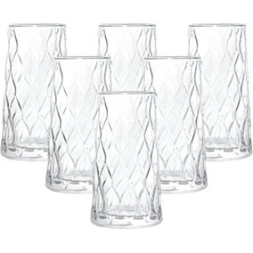 simpa 410ml Vintage Tall Highball Drinking Glasses, Set of 6