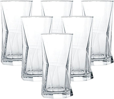 simpa 425ml Geometric Diamond Highball Drinking Glasses, Set of 6