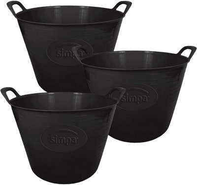 simpa 42L Black Large Multi Purpose Flexible Tub Buckets - Set of 3