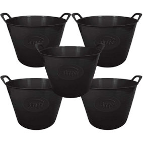 simpa 42L Black Large Multi Purpose Flexible Tub Buckets - Set of 5