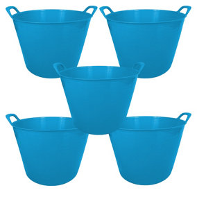 simpa 42L Sky Blue Large Multi Purpose Flexible Tub Buckets - Set of 5