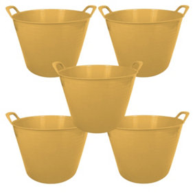 simpa 42L Yellow Large Multi Purpose Flexible Tub Buckets - Set of 5