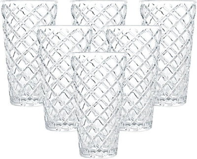 simpa 435ml Rhombus Pattern Highball Drinking Glasses, Set of 6