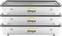 simpa 47L Wheeled Plastic Storage Boxes Silver Lids - Set of 3