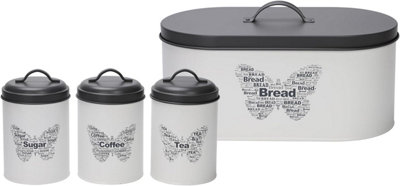 simpa 4PC White and Grey Butterfly Design Kitchen Storage Set.