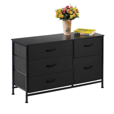 simpa 5 Drawer Fabric Storage Tower Chest - Black