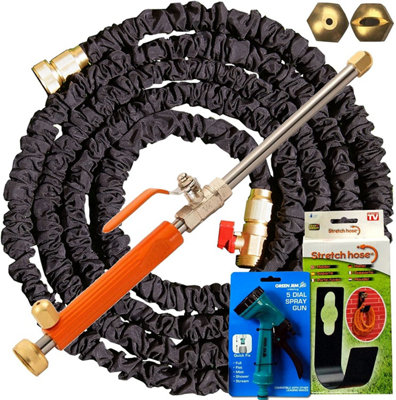 simpa 50ft Expandable Garden Hose Set: inc Spray Lance, 5 Dial Spray Gun and Hose Holder