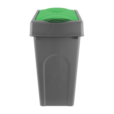 simpa 50L Grey Square Bin with Green Lift Top Cowl Lid