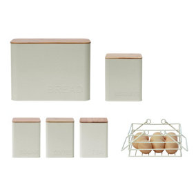 simpa 5PC Cream Rectangular Kitchen Storage Set with Embossed Lettering