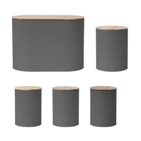 simpa 5PC Slate Grey Oval Kitchen Storage Set with Embossed Lettering