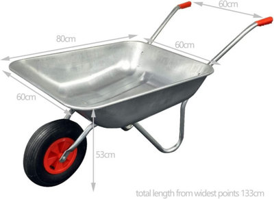 simpa 65L Galvanised Steel Tray Wheelbarrow with Pnuematic Tyre.