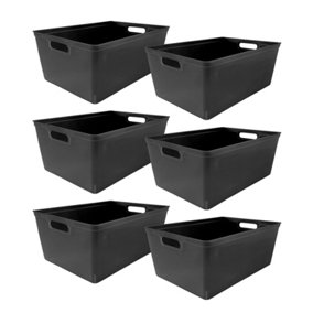 simpa 6PC 11L Black Plastic Storage Basket Studio Organiser Trays with Handles