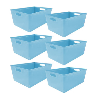 simpa 6PC 11L Pastel Blue Plastic Storage Basket Studio Organiser Trays with Handles