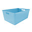 simpa 6PC 11L Pastel Blue Plastic Storage Basket Studio Organiser Trays with Handles