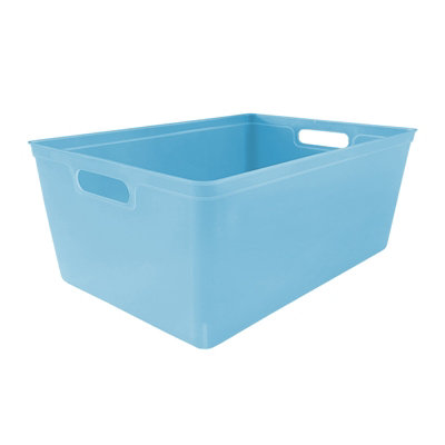 simpa 6PC 11L Pastel Blue Plastic Storage Basket Studio Organiser Trays with Handles