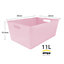 simpa 6PC 11L Pastel Pink Plastic Storage Basket Studio Organiser Trays with Handles