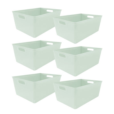 simpa 6PC 11L Sage Green Plastic Storage Basket Studio Organiser Trays with Handles