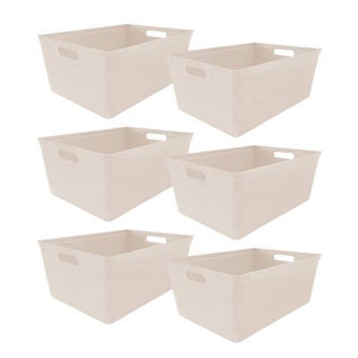 simpa 6PC 11L Taupe Plastic Storage Basket Studio Organiser Trays with Handles