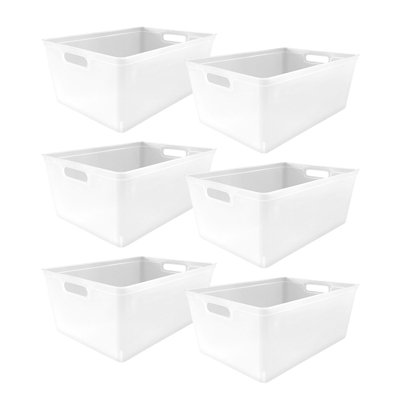 simpa 6PC 11L White Plastic Storage Basket Studio Organiser Trays with Handles