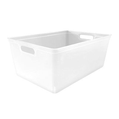 simpa 6PC 11L White Plastic Storage Basket Studio Organiser Trays with Handles