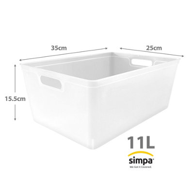 simpa 6PC 11L White Plastic Storage Basket Studio Organiser Trays with Handles - 3