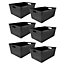 simpa 6PC 4L Black Plastic Storage Basket Studio Organiser Trays with Handles