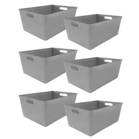 simpa 6PC 4L Grey Plastic Storage Basket Studio Organiser Trays with Handles